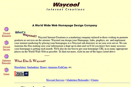 Waycool Internet Creations website in 1995