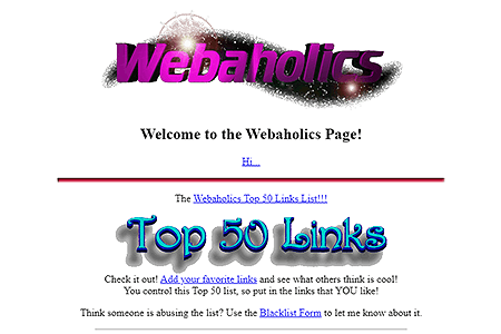 Webaholics website in 1995