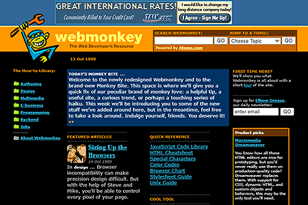 Webmonkey website in 1999