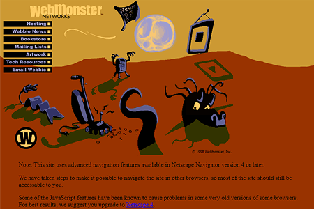Webmonster Networks website in 1998