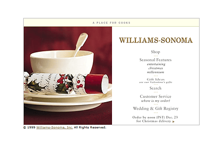 Williams-Sonoma website in 1999