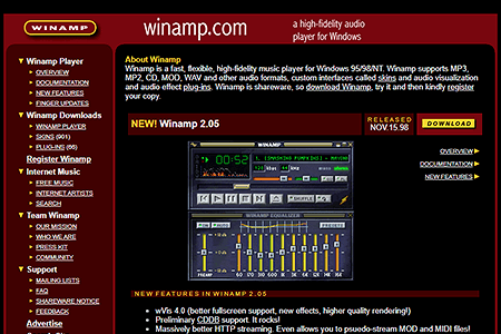 Winamp website in 1998
