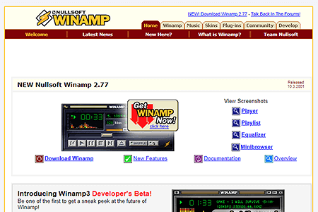 Winamp website in 2001
