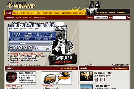 Winamp website in 2004
