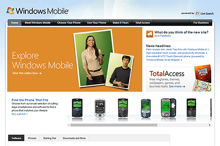Windows Mobile website in 2008