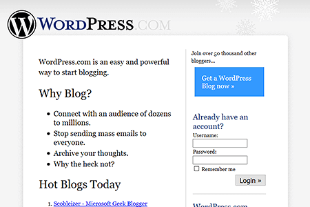WordPress website in 2005