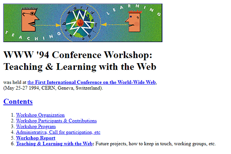 WWW ’94 Conference Workshop website in 1994