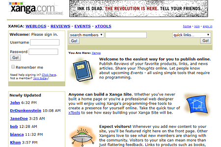 Xanga website in 2000