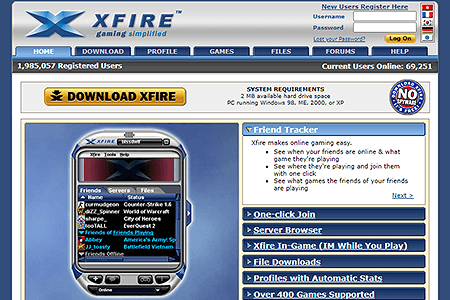 Xfire website in 2005