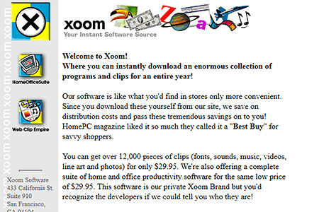 Xoom Software website in 1997