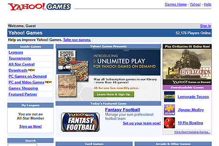 Yahoo! Games website in 2003