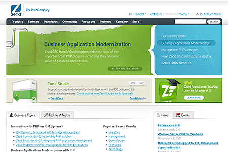 Zend - The PHP Company website in 2007