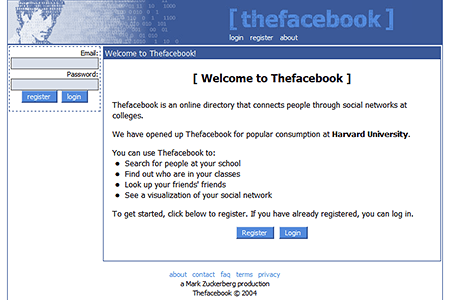 The Facebook website in 2004