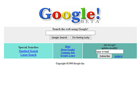Google homepage in 1998
