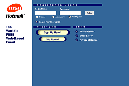 MSN Hotmail website in 1998