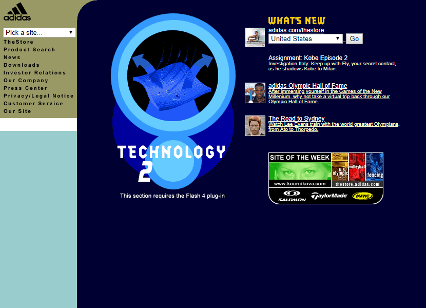 Adidas website in 2000