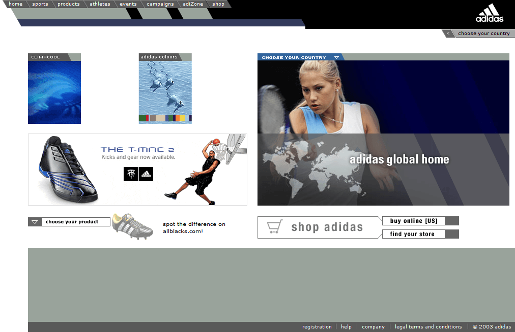 Adidas website in 2003