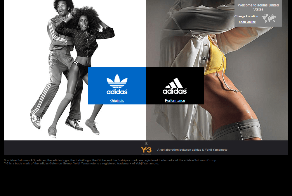 Adidas website in 2005