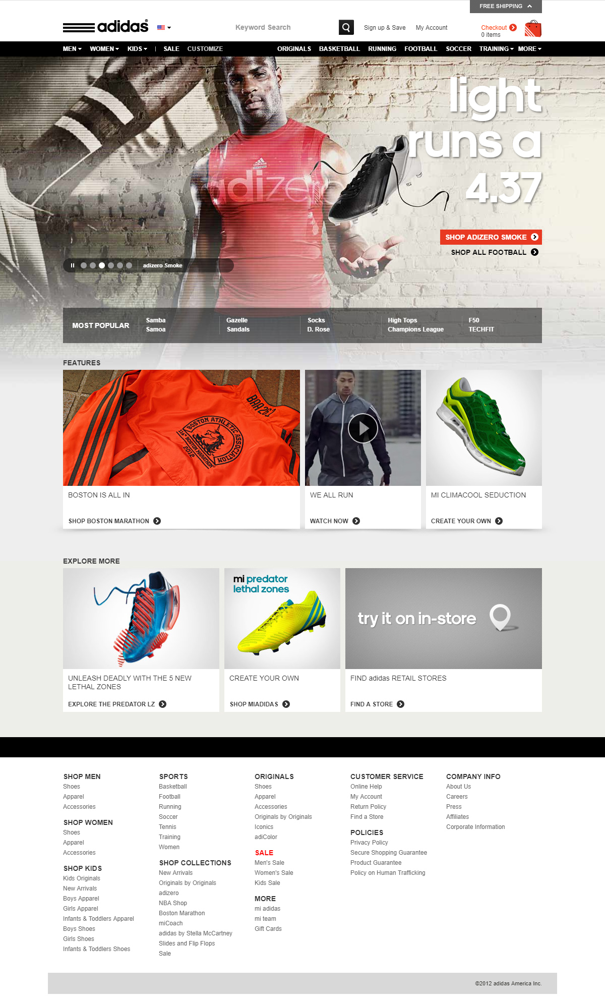 Adidas website in 2012