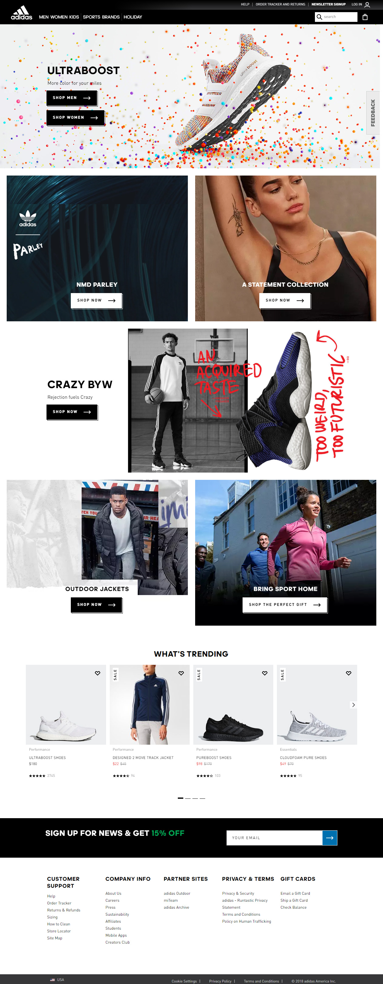 Adidas website in 2018