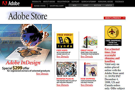 Adobe Store website in 1999