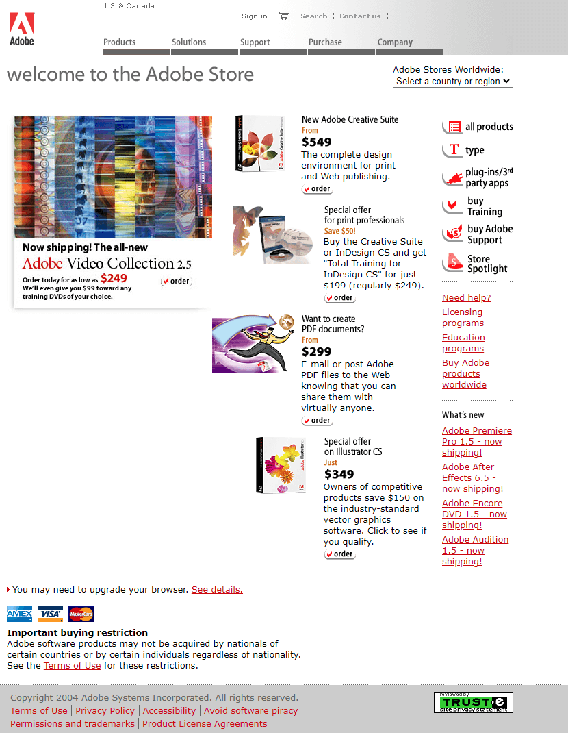 Adobe Store website in 2004