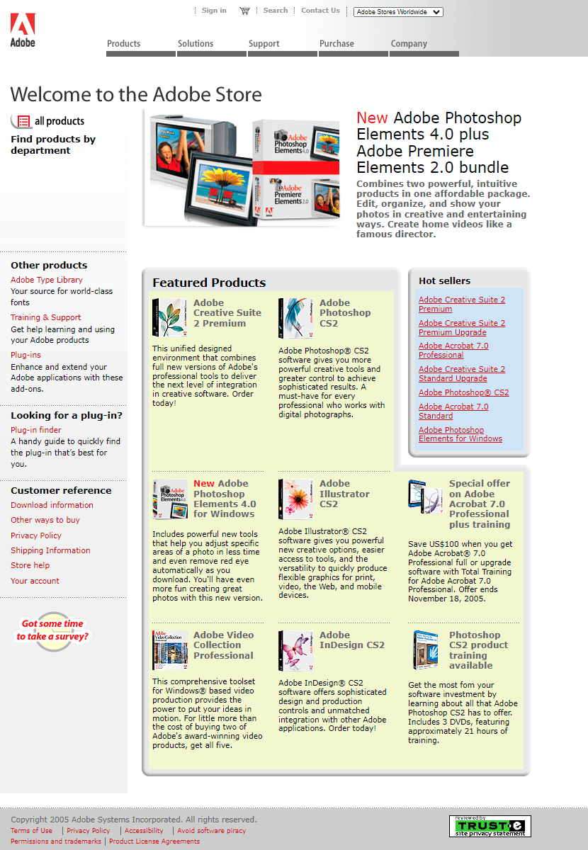 Adobe Store website in 2005