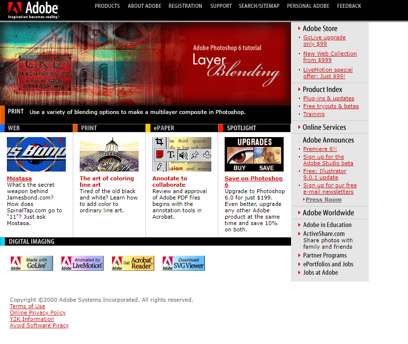 Adobe website in 2000