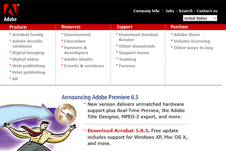 Adobe website in 2002
