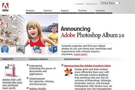 Adobe website in 2003