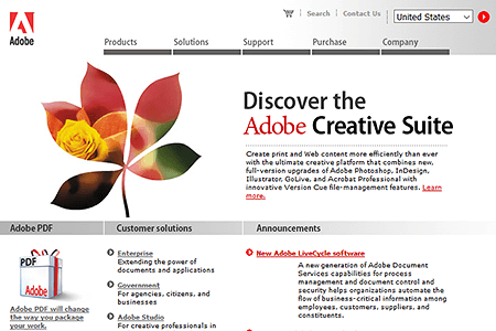 Adobe website in 2004