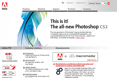Adobe website in 2005