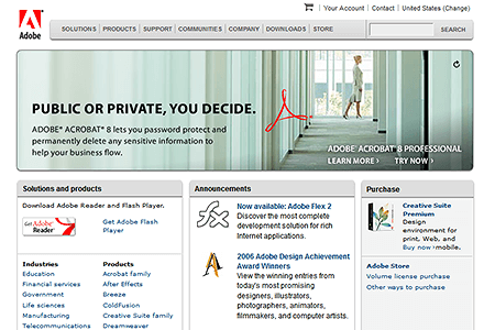 Adobe website in 2006