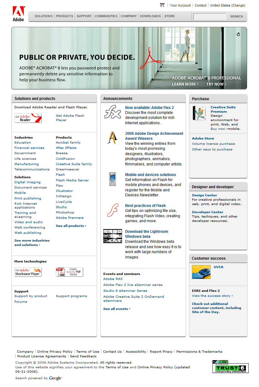 Adobe website in 2006