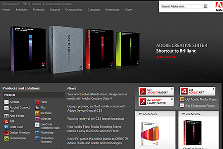 Adobe website in 2008
