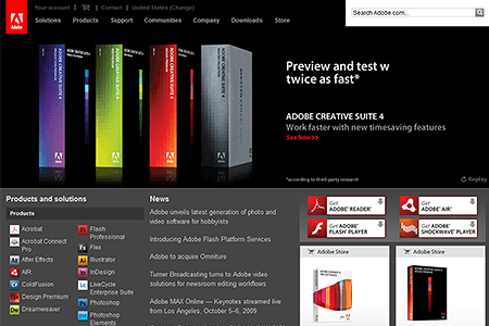 Adobe website in 2009