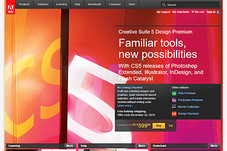 Adobe website in 2010