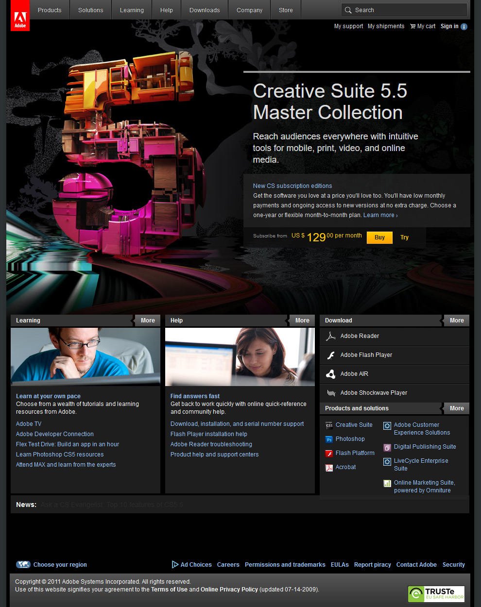 Adobe website in 2011