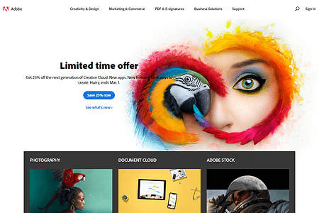 Adobe website in 2019
