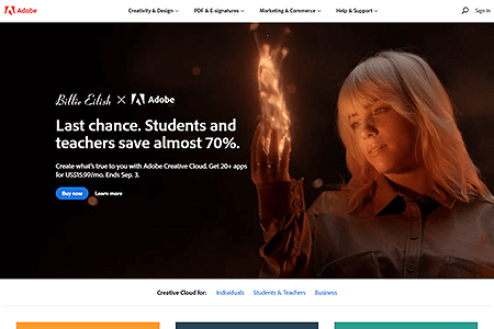 Adobe website in 2021