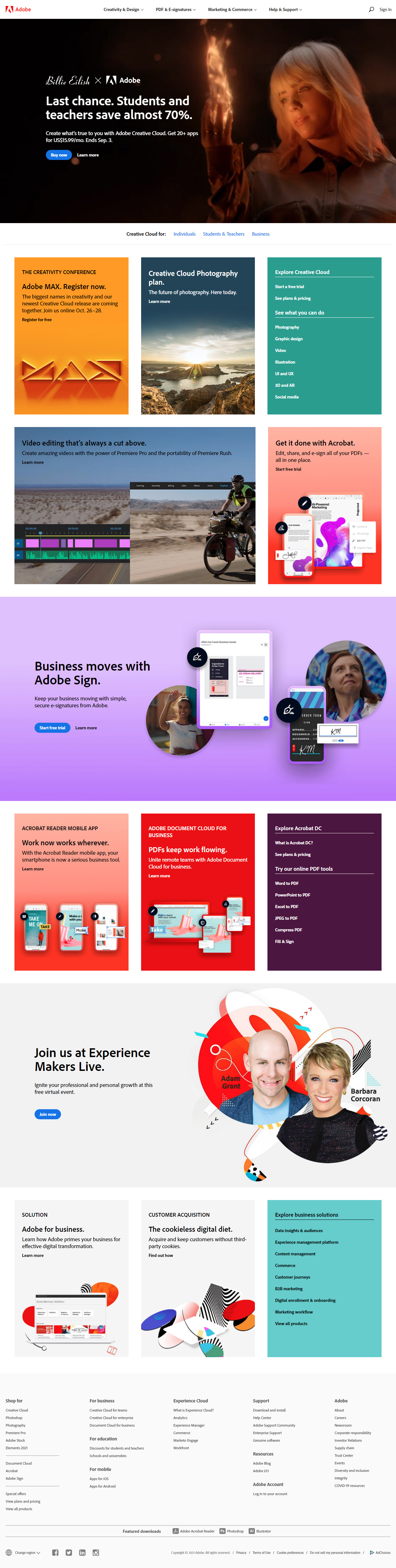 Adobe website in 2021