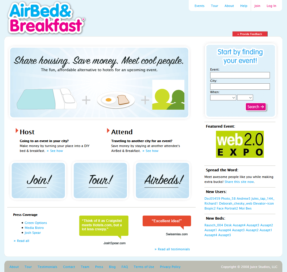 AirBed & Breakfast in 2008