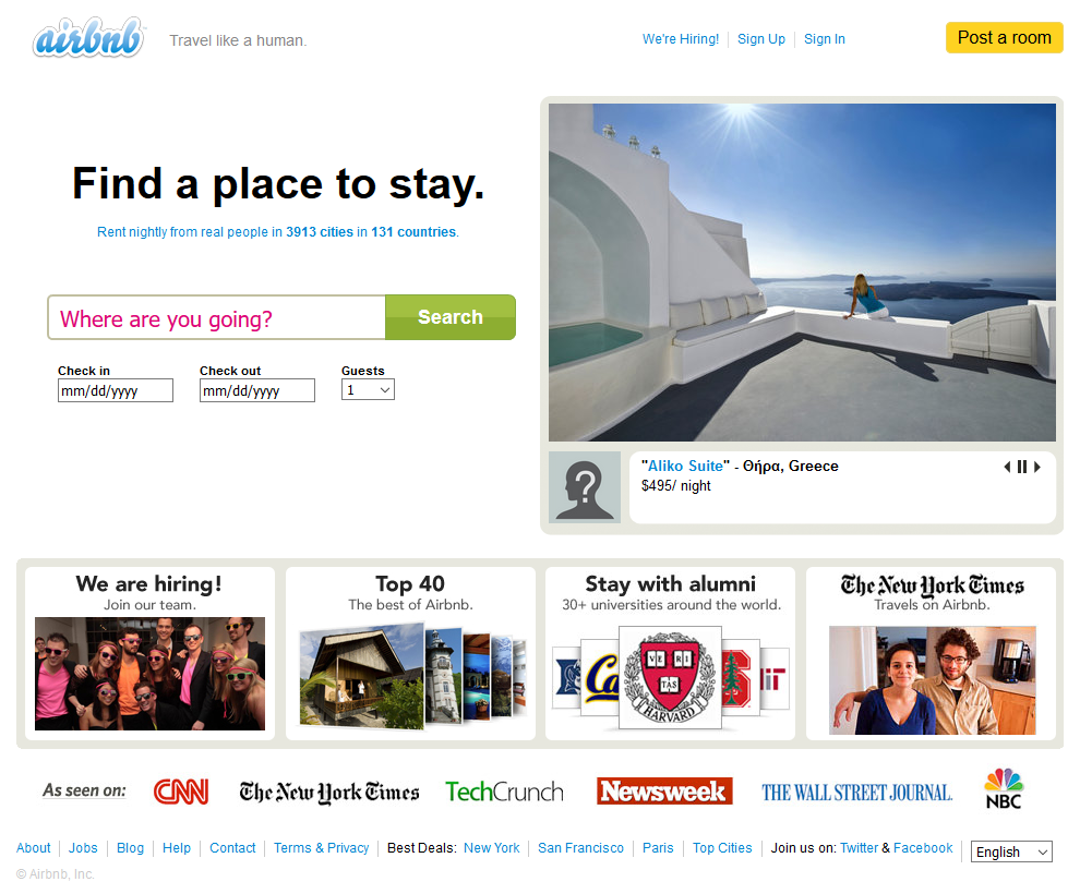 Airbnb website in 2010