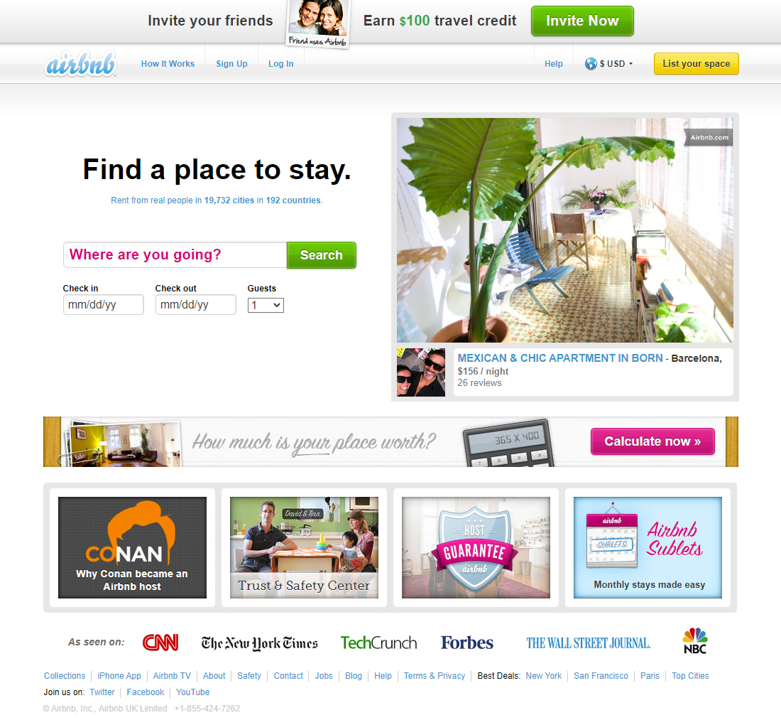 Airbnb website in 2011