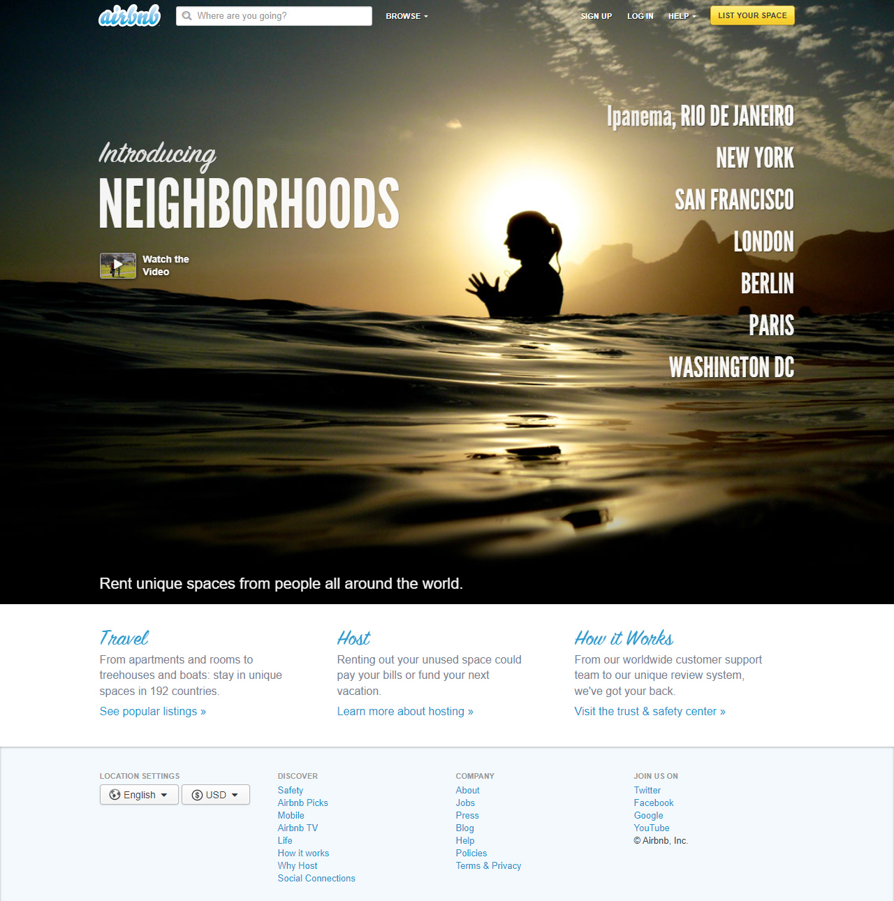 Airbnb website in 2012
