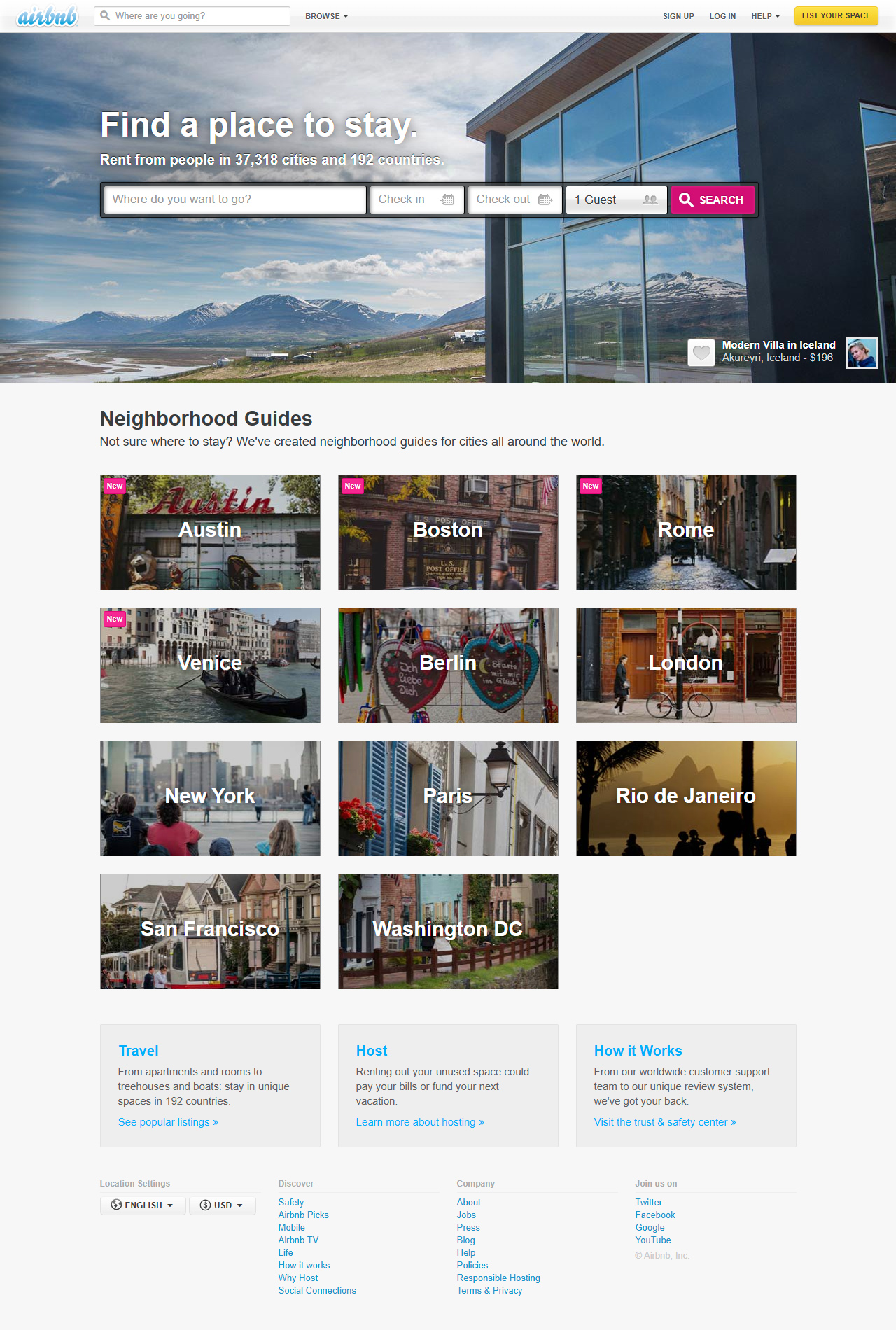 Airbnb website in 2013