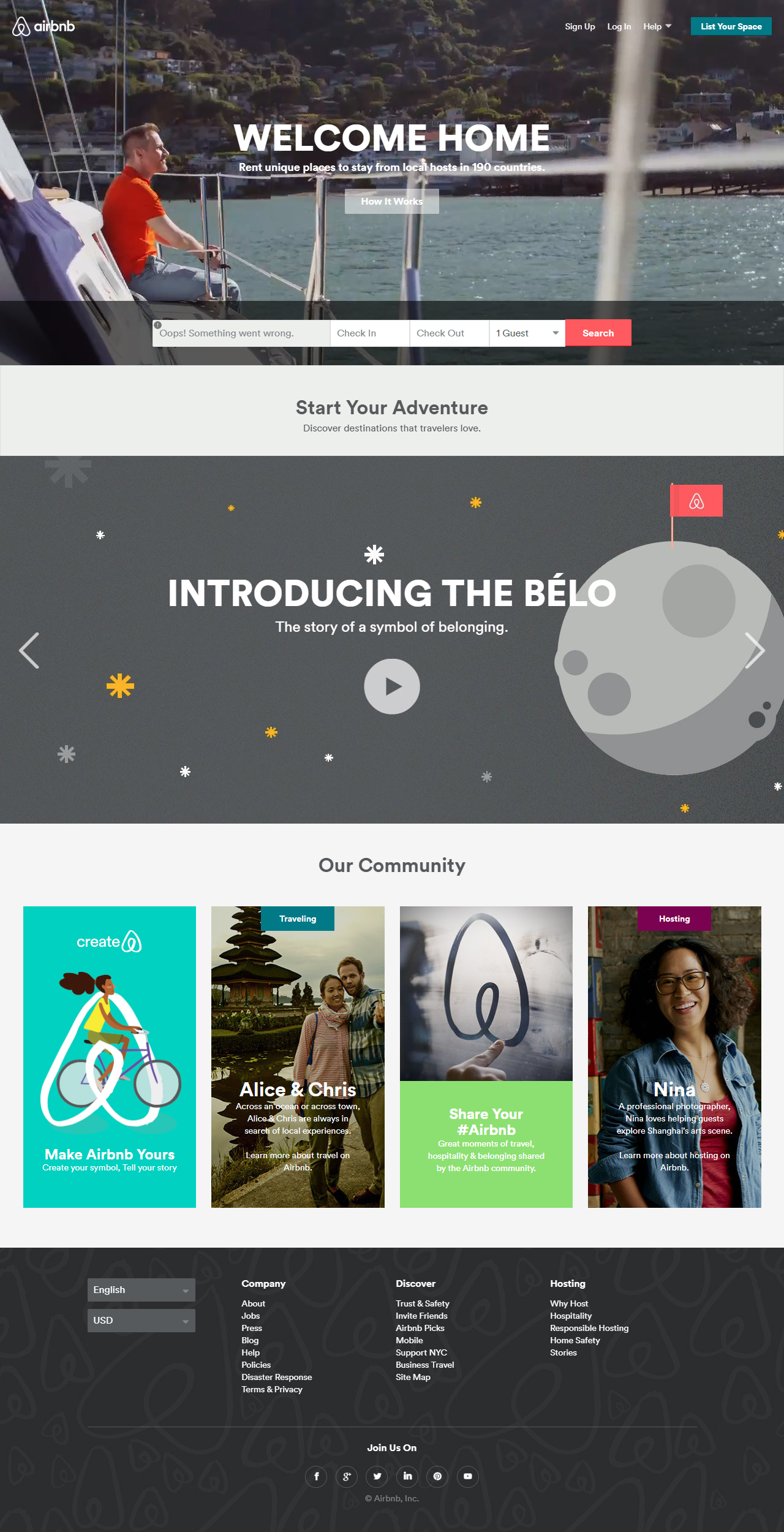 Airbnb website in 2014