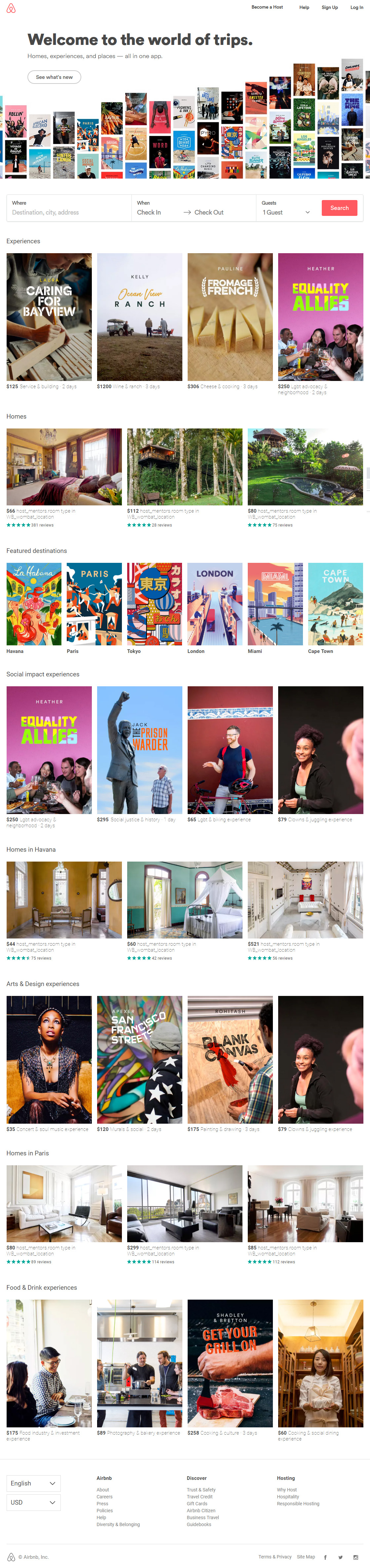 Airbnb website in 2016