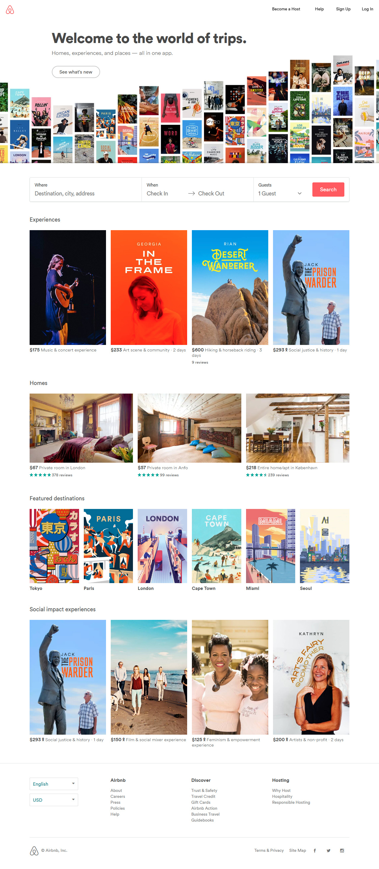 Airbnb website in 2016