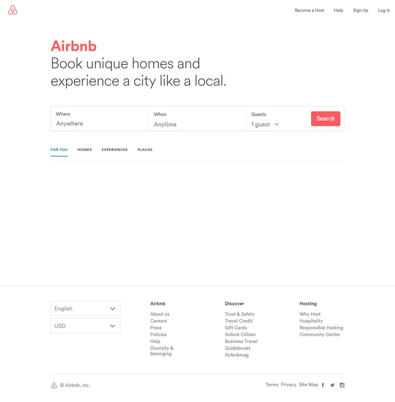 Airbnb website in 2017